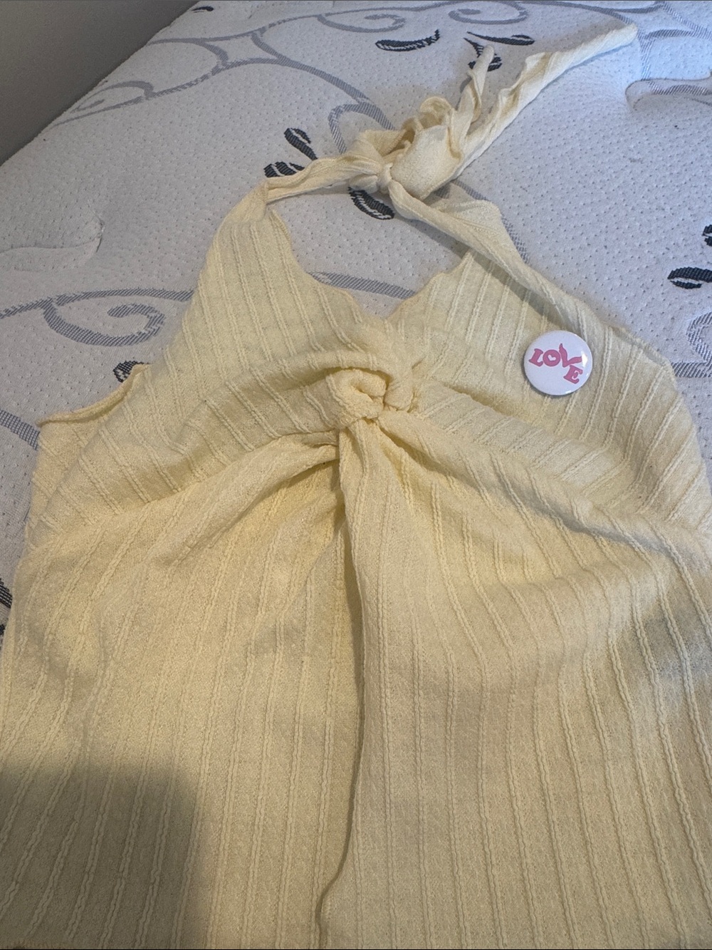 Yellow Ribbed Knotted Halter Top